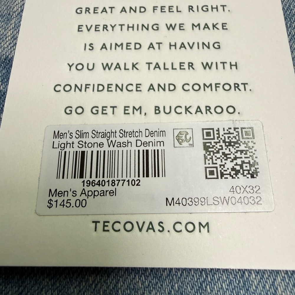 New Tecovas Slim Straight Jeans Men 40x32 Light Stone Wash Stretch Western Denim - Picture 4 of 13